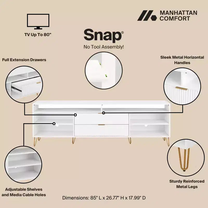 Manhattan Comfort 85" Dumbo TV Stand for TVs up to 80" White