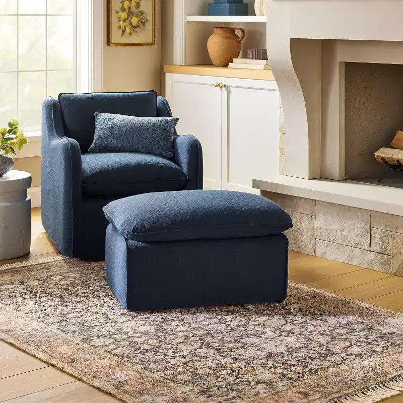 Padded Slipcover Ottoman Blue - Threshold™ designed with Studio McGee