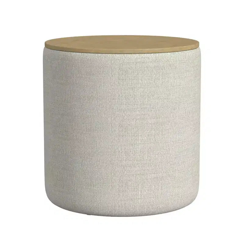Wood Top Storage Ottoman Light Gray - HomePop: Upholstered, Round, Padded, Wooden Frame