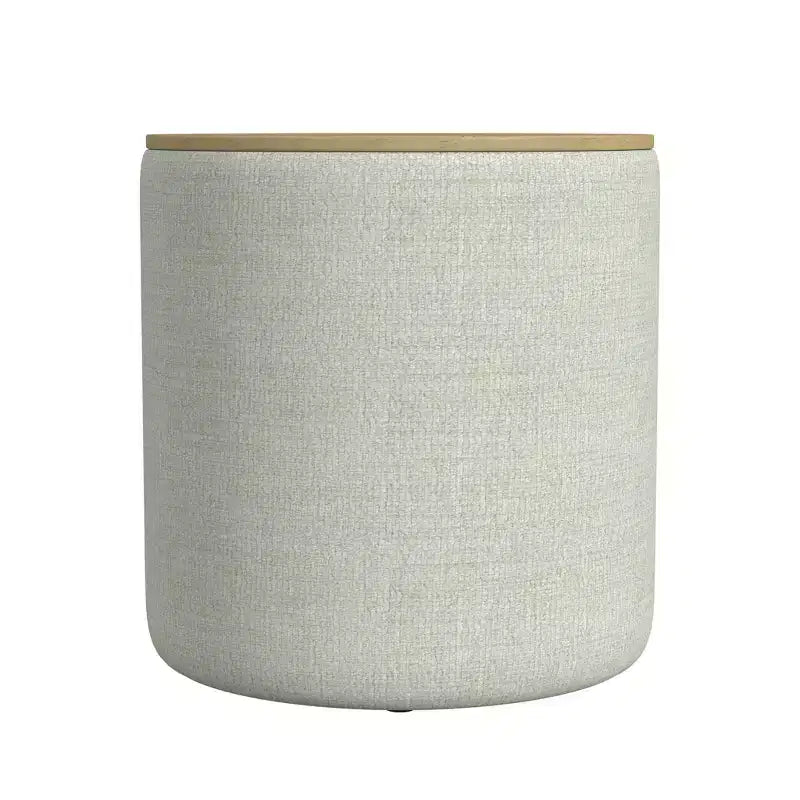 Wood Top Storage Ottoman Light Gray - HomePop: Upholstered, Round, Padded, Wooden Frame