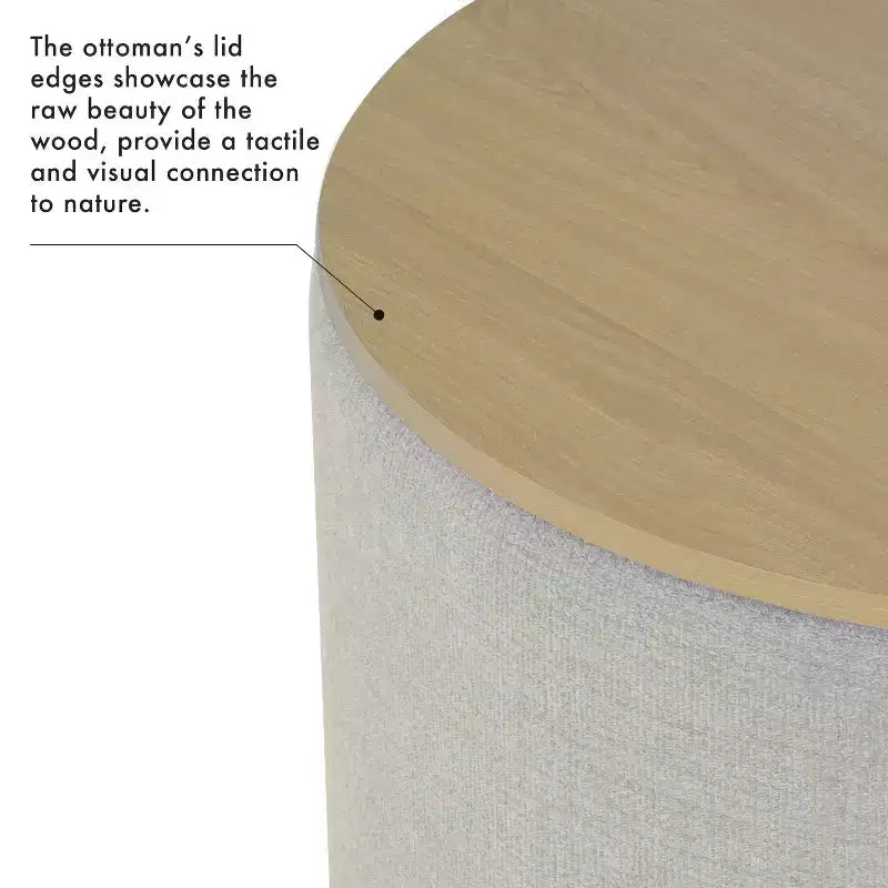 Wood Top Storage Ottoman Light Gray - HomePop: Upholstered, Round, Padded, Wooden Frame