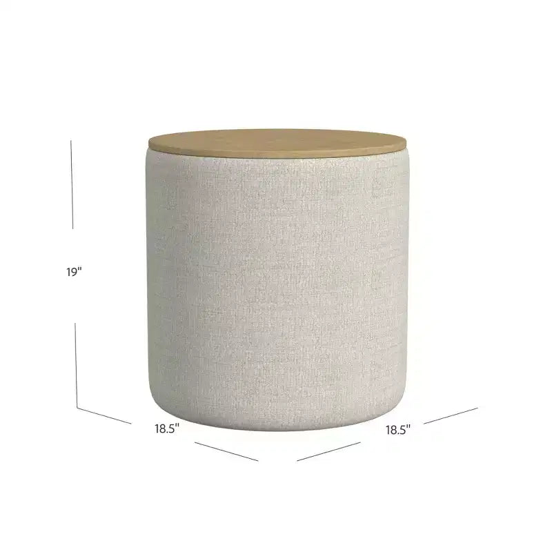 Wood Top Storage Ottoman Light Gray - HomePop: Upholstered, Round, Padded, Wooden Frame
