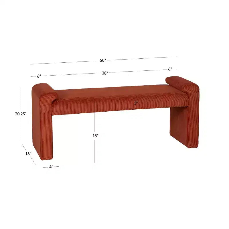 Banc capitonné Linon Linn en velours côtelé rouille