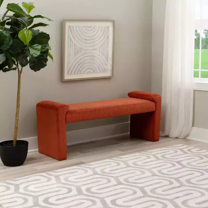 Banc capitonné Linon Linn en velours côtelé rouille