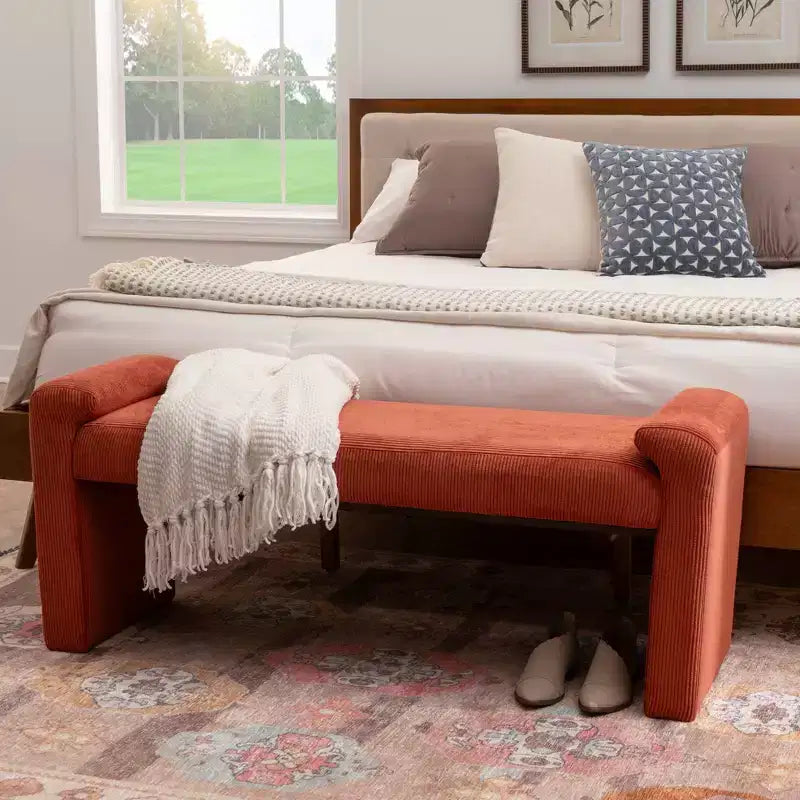 Banc capitonné Linon Linn en velours côtelé rouille