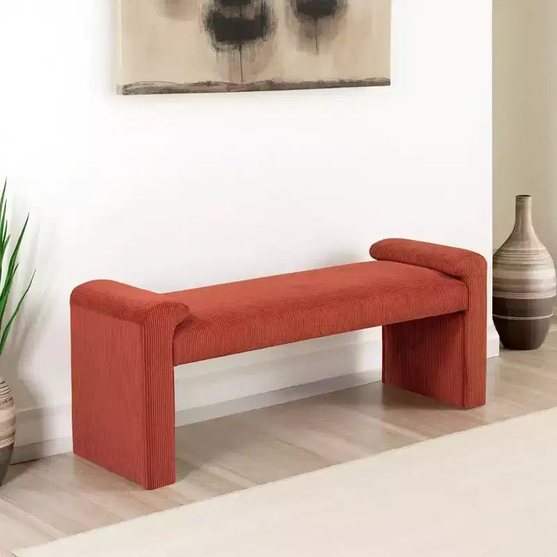 Banc capitonné Linon Linn en velours côtelé rouille