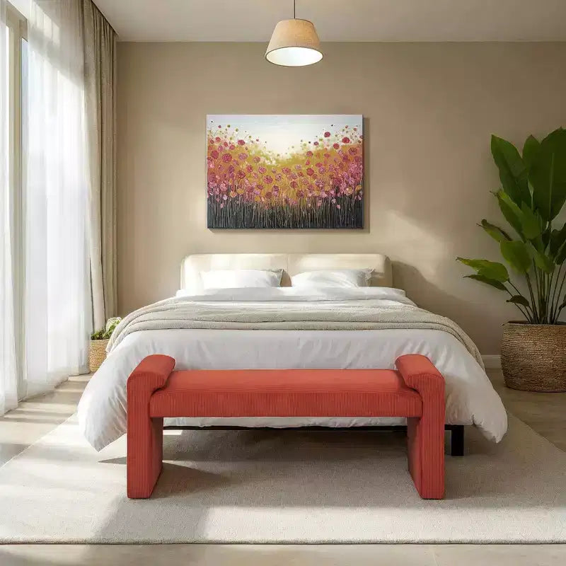 Banc capitonné Linon Linn en velours côtelé rouille