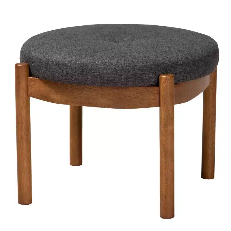 Iliana Fabric and Wood Ottoman Footstool Dark Gray/Walnut Brown - Baxton Studio