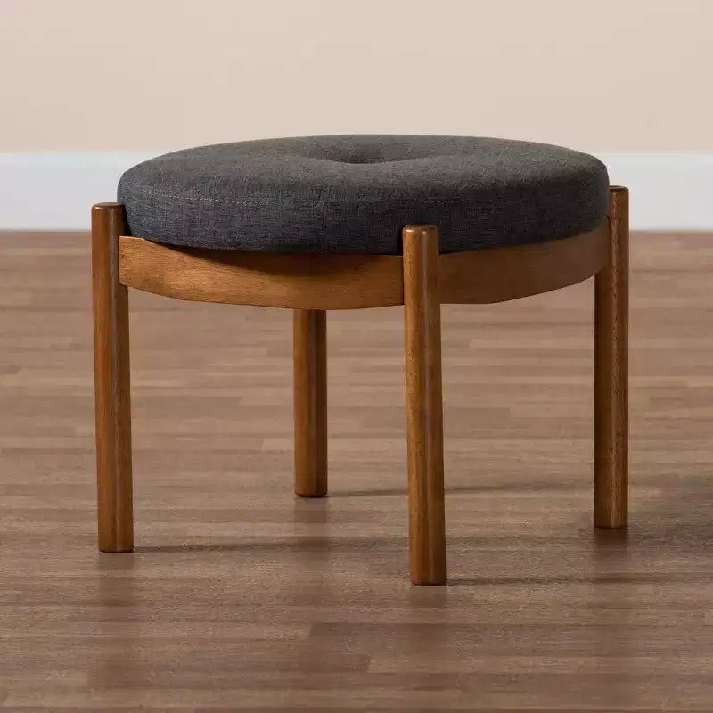 Iliana Fabric and Wood Ottoman Footstool Dark Gray/Walnut Brown - Baxton Studio