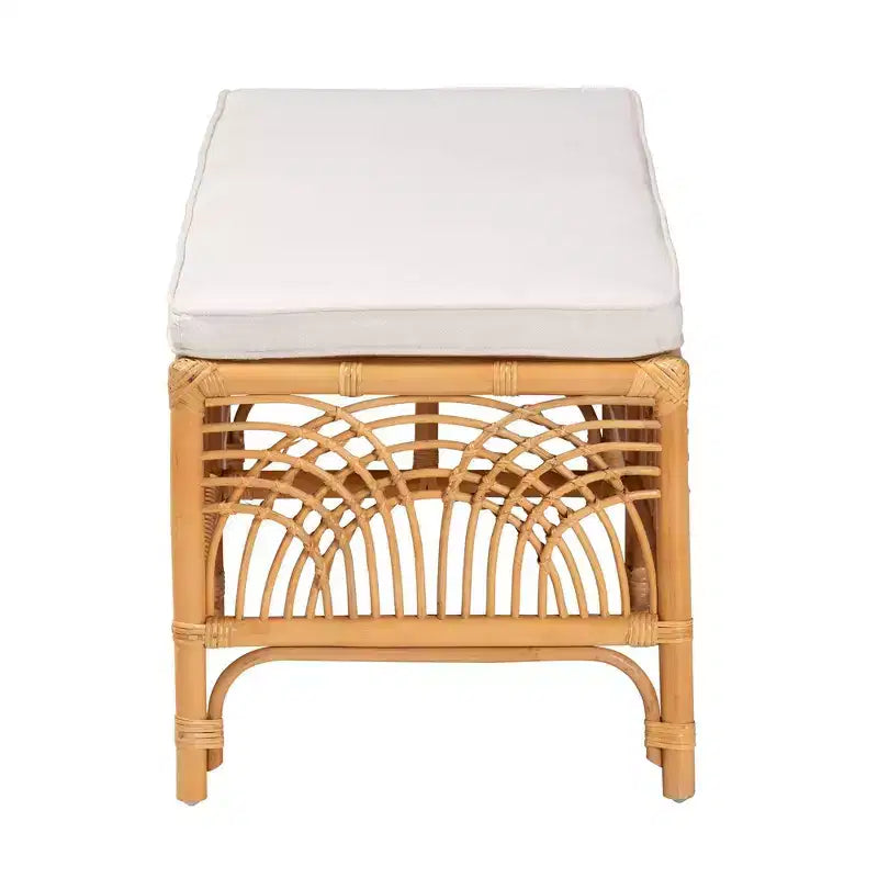 bali & pari Materra Rattan Bench White/Light Honey: Upholstered Polyester, No Assembly, Spot Clean