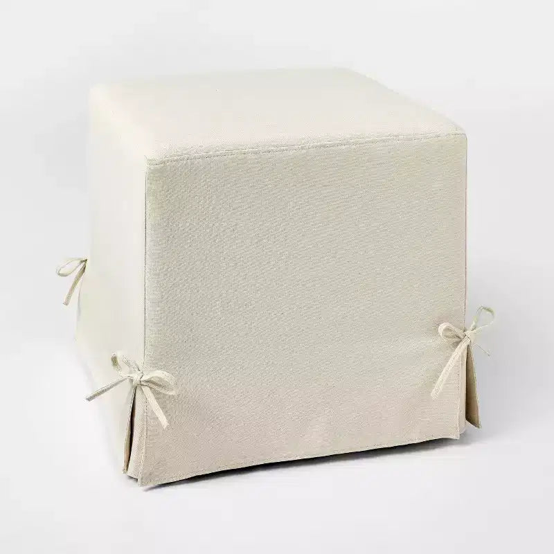 Lynwood Slipcover Cube Ottoman with Tie Details Cream - Threshold™ designed with Studio McGee