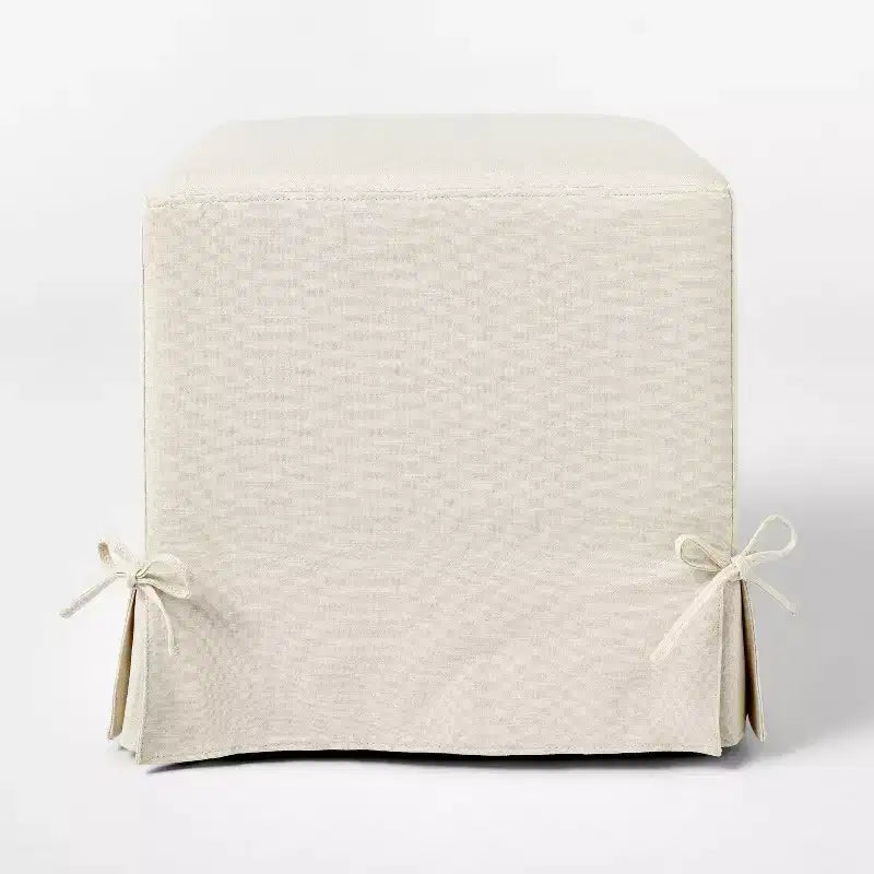 Lynwood Slipcover Cube Ottoman with Tie Details Cream - Threshold™ designed with Studio McGee