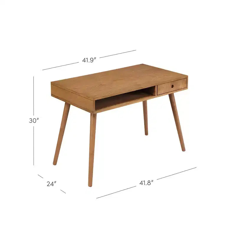 Nathan James Parker Mid-Century Desk with Drawer Acacia Light Brown: MDF Top, Solid Wood Legs, Home Office Furniture