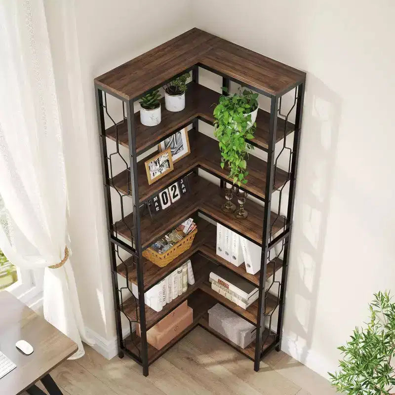 LITTLE TREE Bibliothèque d'angle 7 niveaux 200 cm Bois Marron rustique