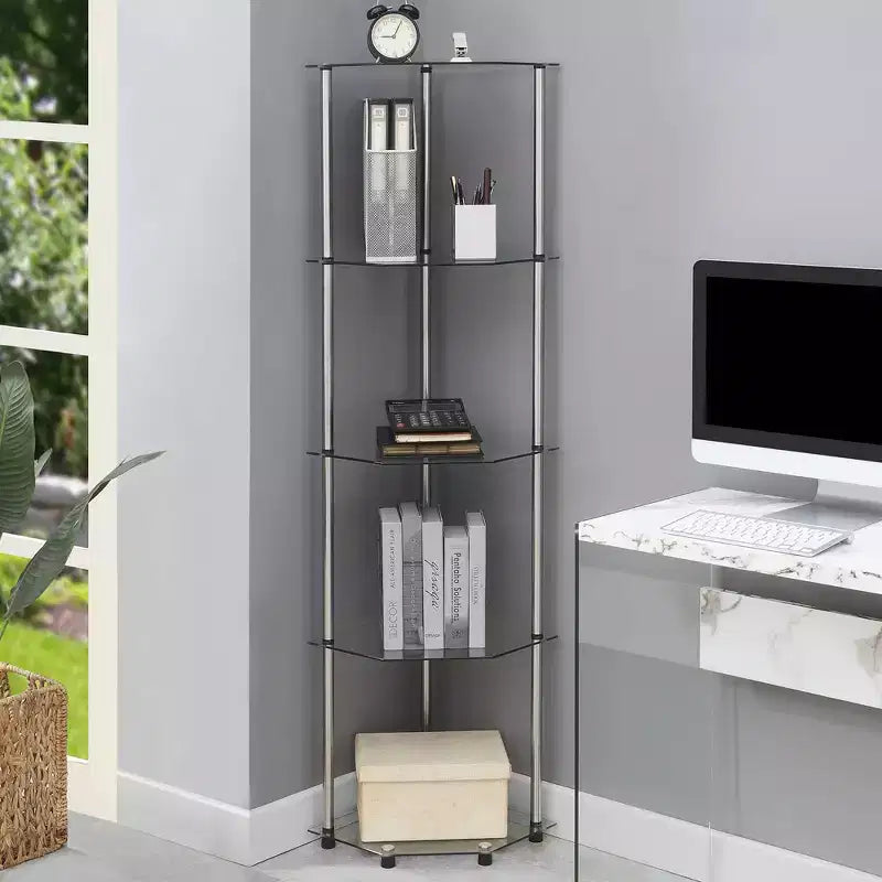 Breighton Home 60.25" Designs2Go Classic Glass 5 Tier Corner Tower in Glass/Chrome