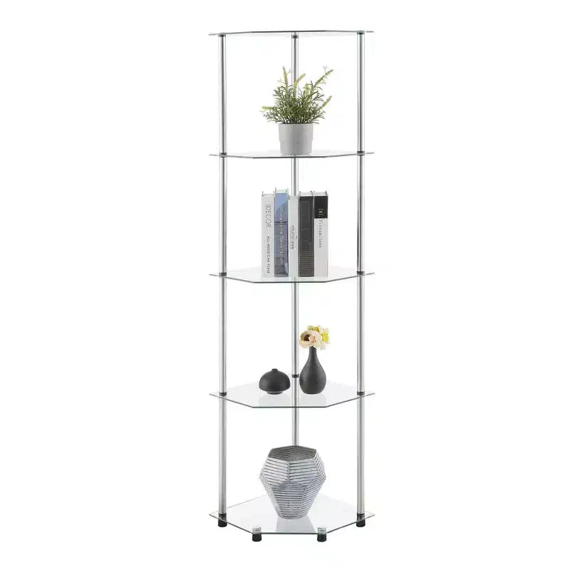 Breighton Home 60.25" Designs2Go Classic Glass 5 Tier Corner Tower in Glass/Chrome