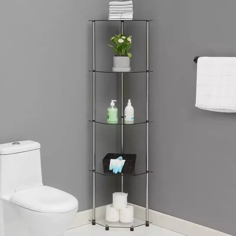 Breighton Home 60.25" Designs2Go Classic Glass 5 Tier Corner Tower in Glass/Chrome