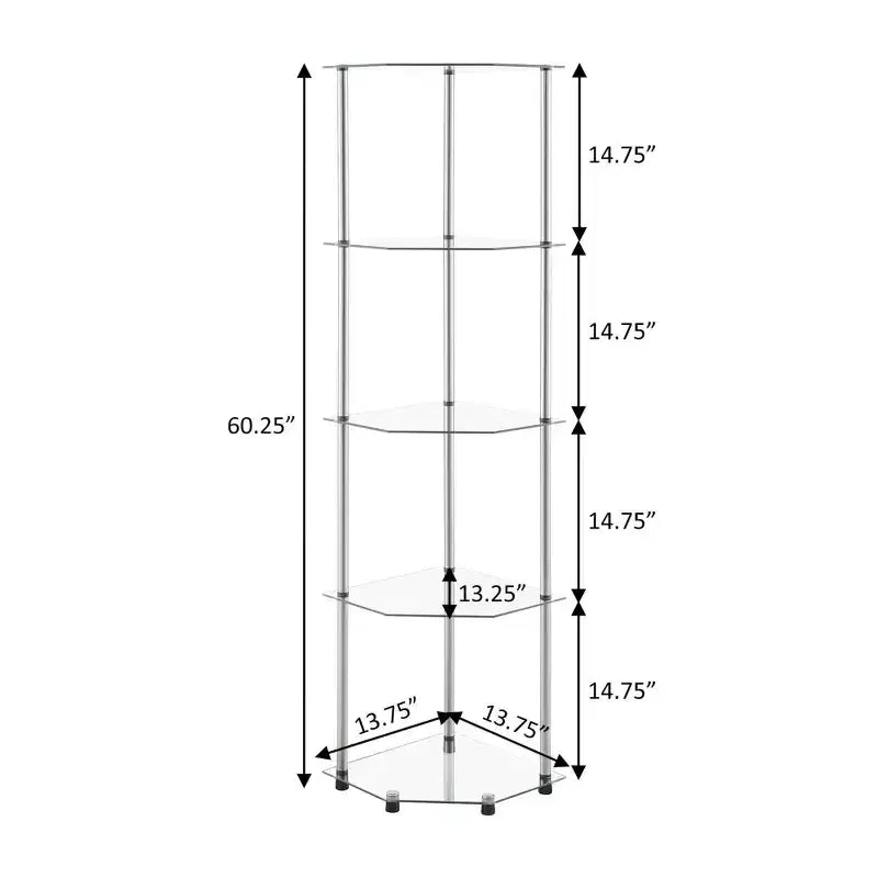 Breighton Home 60.25" Designs2Go Classic Glass 5 Tier Corner Tower in Glass/Chrome