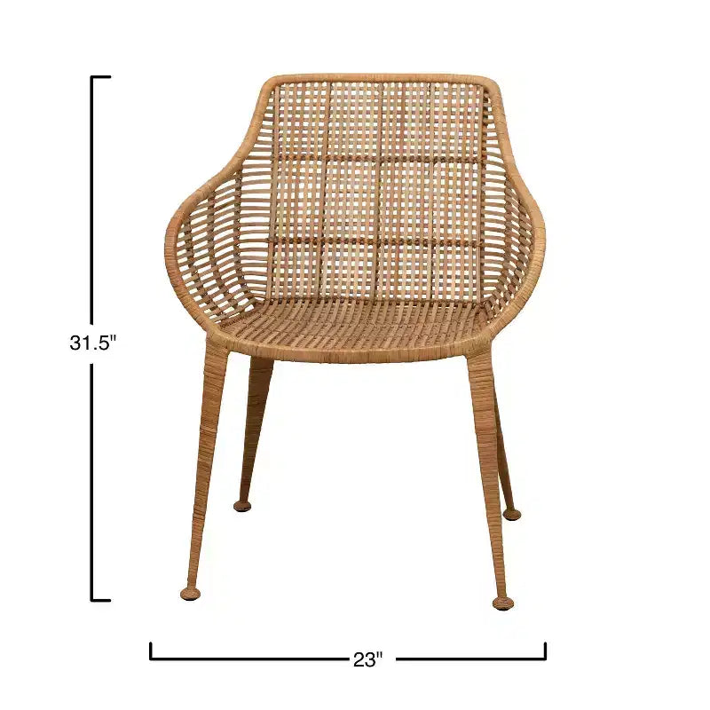 Fauteuil en rotin Storied Home Naturel : Structure en fer forgé, Aucun assemblage, Entretien à sec, Usage adulte