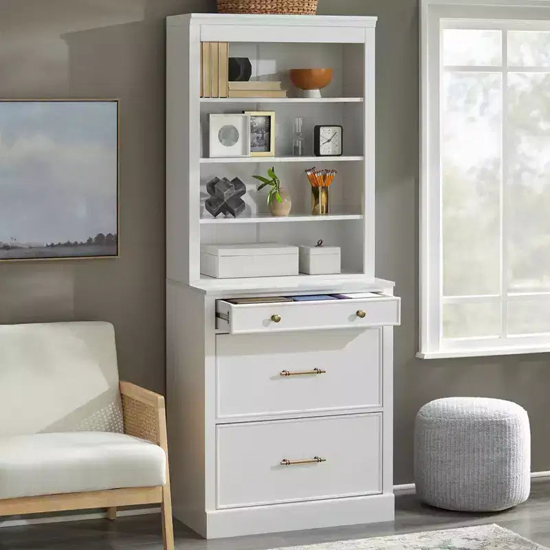 Lifestorey 2pc Harrington Modular Faux Marble Office Cabinet Set Hutch White: Farmhouse Style, Faux Marble Surface, MDF Construction