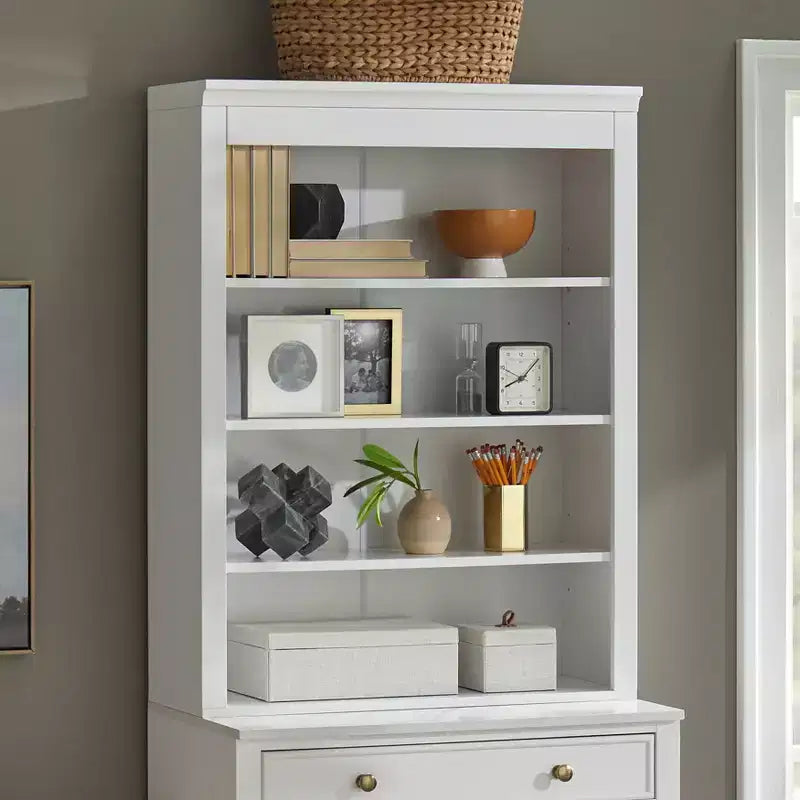 Lifestorey 2pc Harrington Modular Faux Marble Office Cabinet Set Hutch White: Farmhouse Style, Faux Marble Surface, MDF Construction