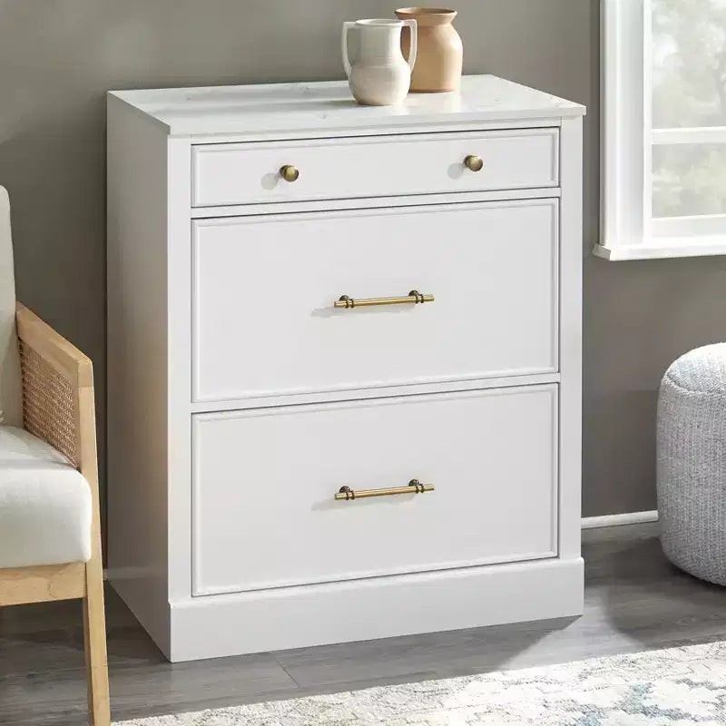 Lifestorey 2pc Harrington Modular Faux Marble Office Cabinet Set Hutch White: Farmhouse Style, Faux Marble Surface, MDF Construction