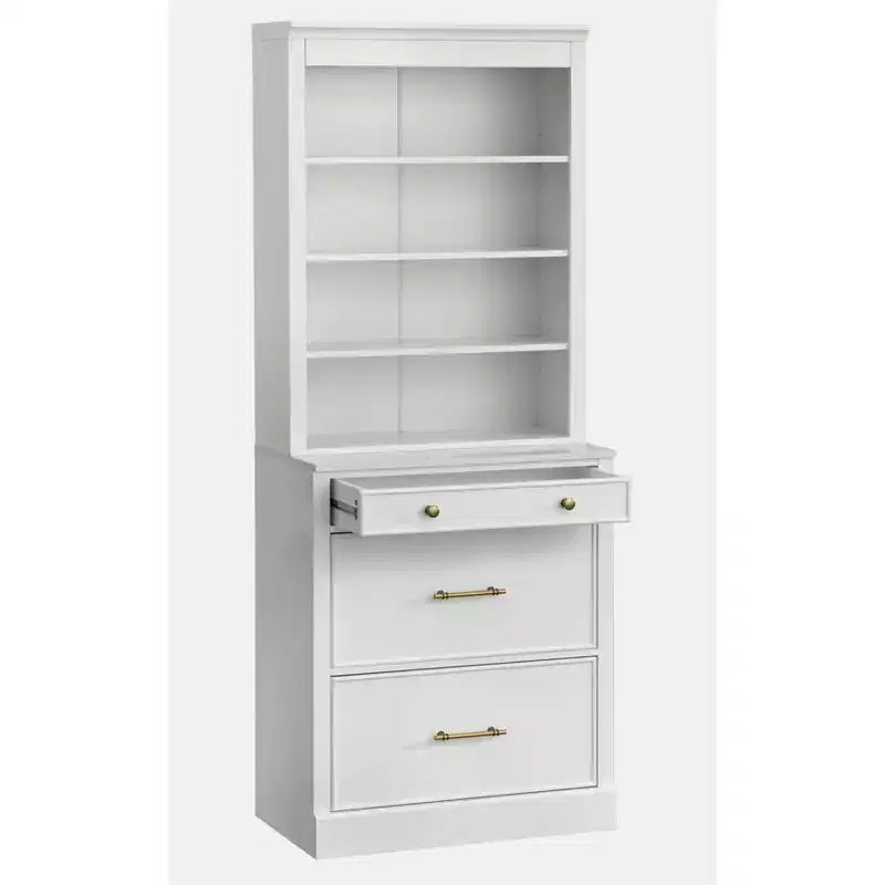Lifestorey 2pc Harrington Modular Faux Marble Office Cabinet Set Hutch White: Farmhouse Style, Faux Marble Surface, MDF Construction