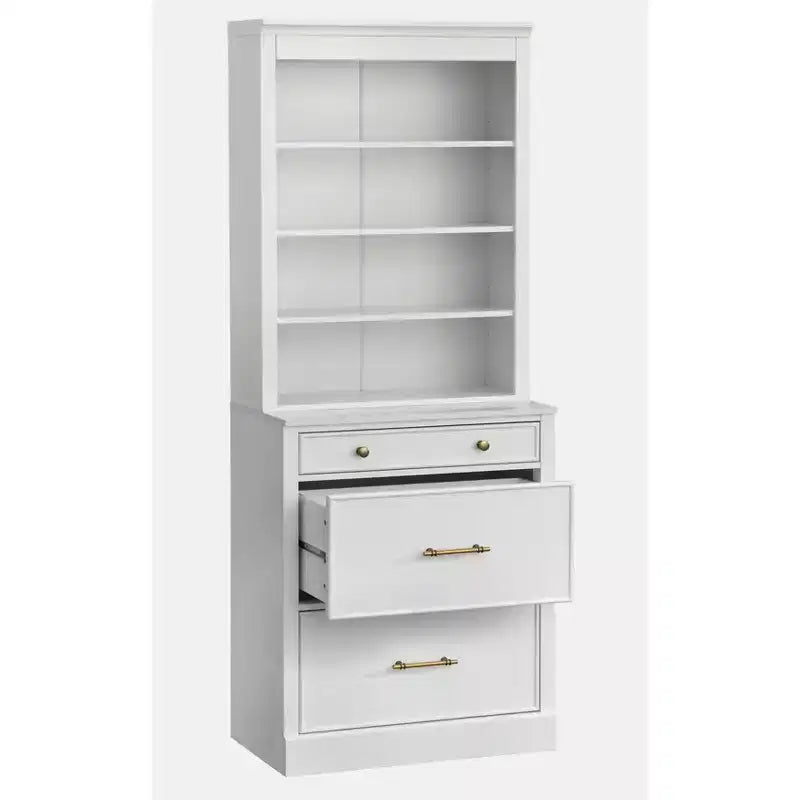 Lifestorey 2pc Harrington Modular Faux Marble Office Cabinet Set Hutch White: Farmhouse Style, Faux Marble Surface, MDF Construction