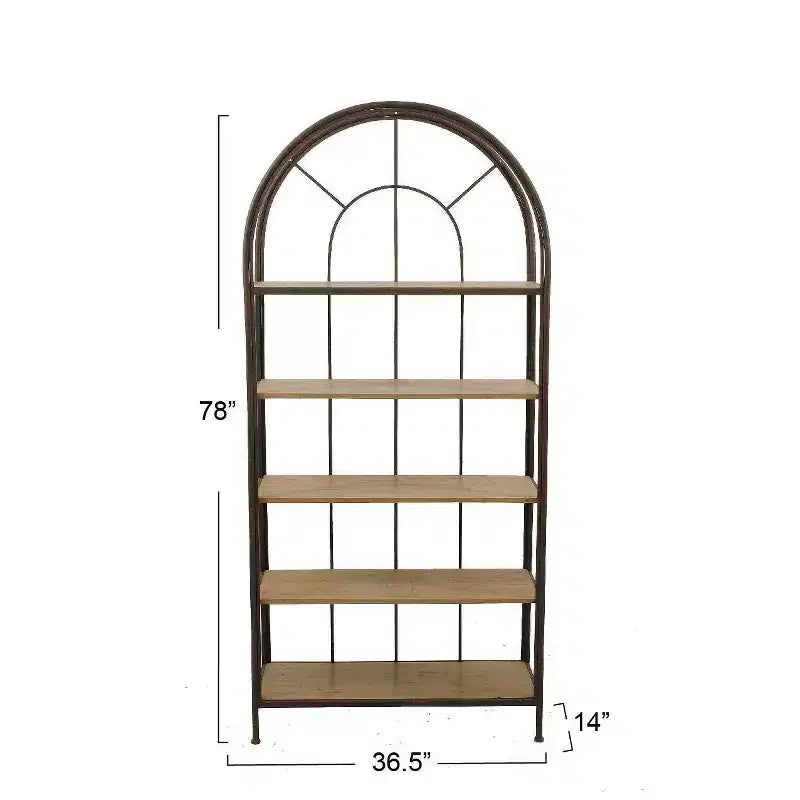Storied Home 78" Metal Framed Bookshelf: 5-Tier Fir Wood, Space-Saving Design, Iron Frame, 36.5" Long