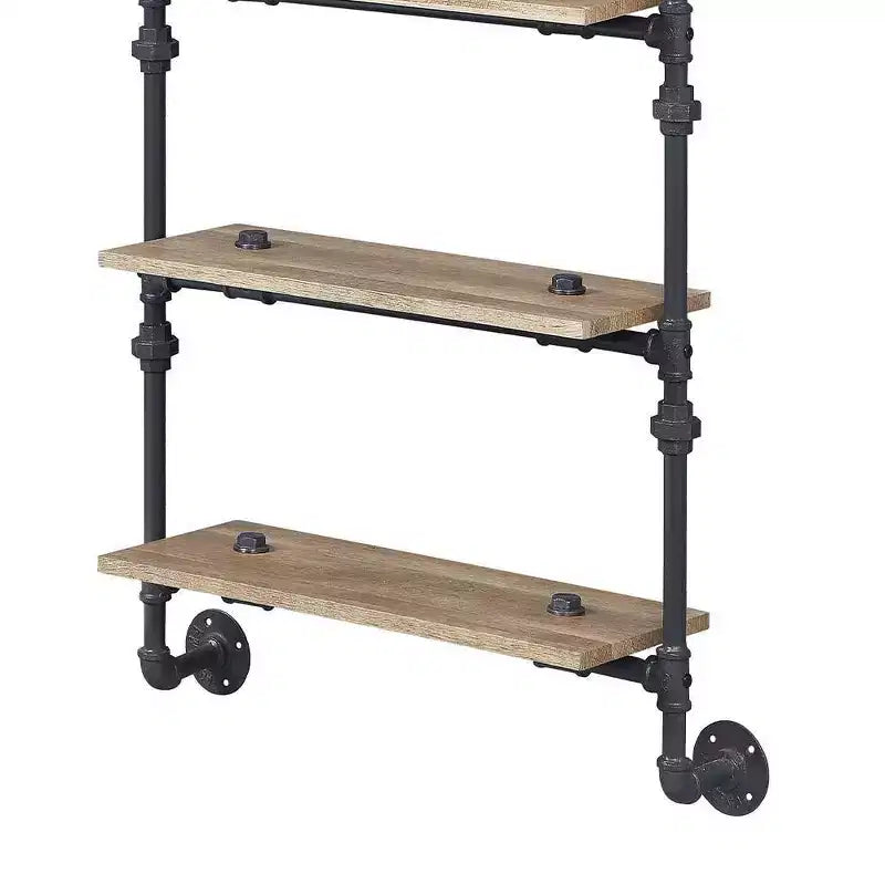59" Brantley Decorative Bookshelf Oak and Sandy Black Finish - Acme Furniture: 5-Tier, Metal Frame, Open Shelving Unit, No Tools Assembly