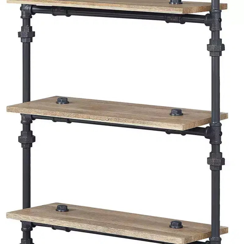 59" Brantley Decorative Bookshelf Oak and Sandy Black Finish - Acme Furniture: 5-Tier, Metal Frame, Open Shelving Unit, No Tools Assembly