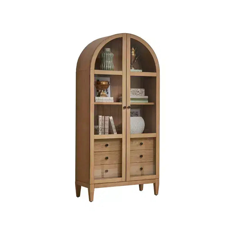 78" Modern Wood Arched Bookcase Laurel Collection Light Brown - Martin Furniture: Vertical Storage, 3 Drawers
