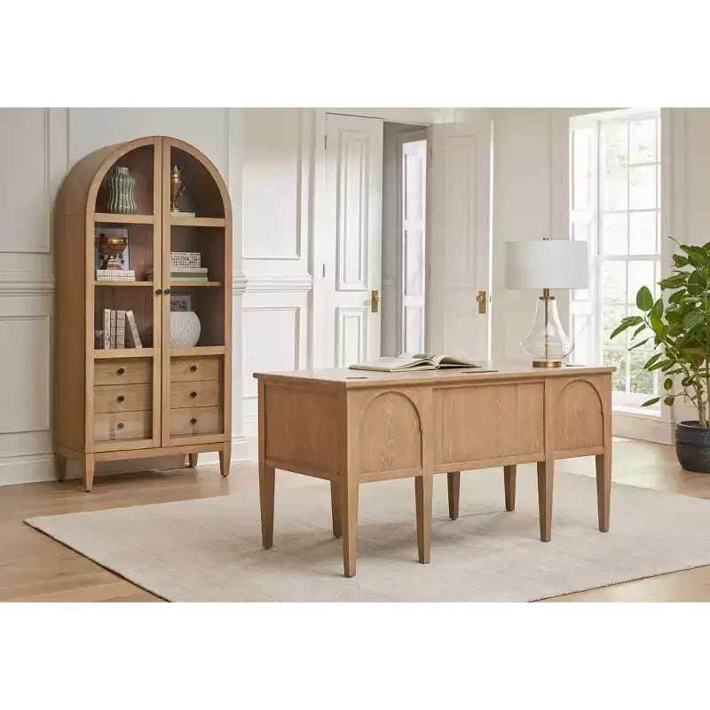78" Modern Wood Arched Bookcase Laurel Collection Light Brown - Martin Furniture: Vertical Storage, 3 Drawers