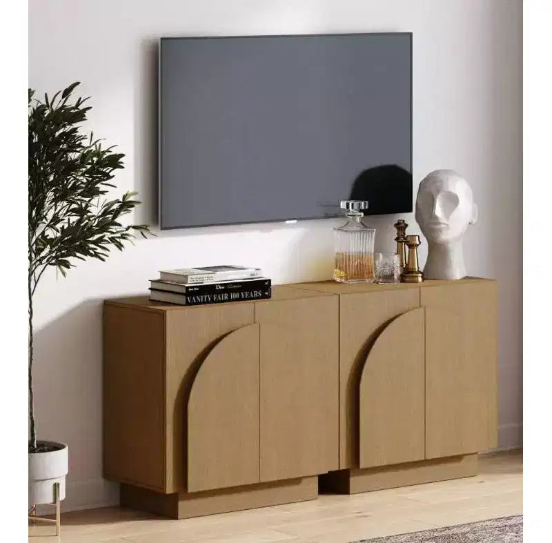 Nathan James Set of 2 Iris Wood Arched Console Table with Doors Brown