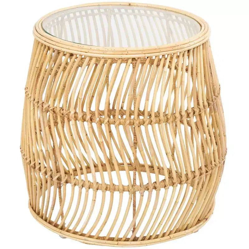 Olivia & May Rattan Handmade Wavy Woven Accent Table: No Assembly, Indoor Use, Coastal Style