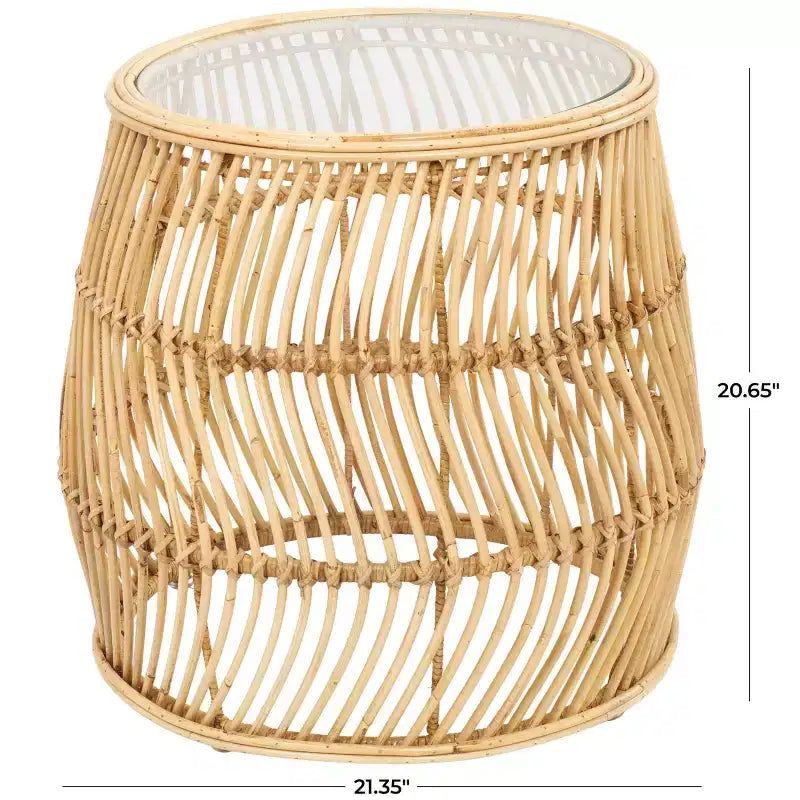 Olivia & May Rattan Handmade Wavy Woven Accent Table: No Assembly, Indoor Use, Coastal Style