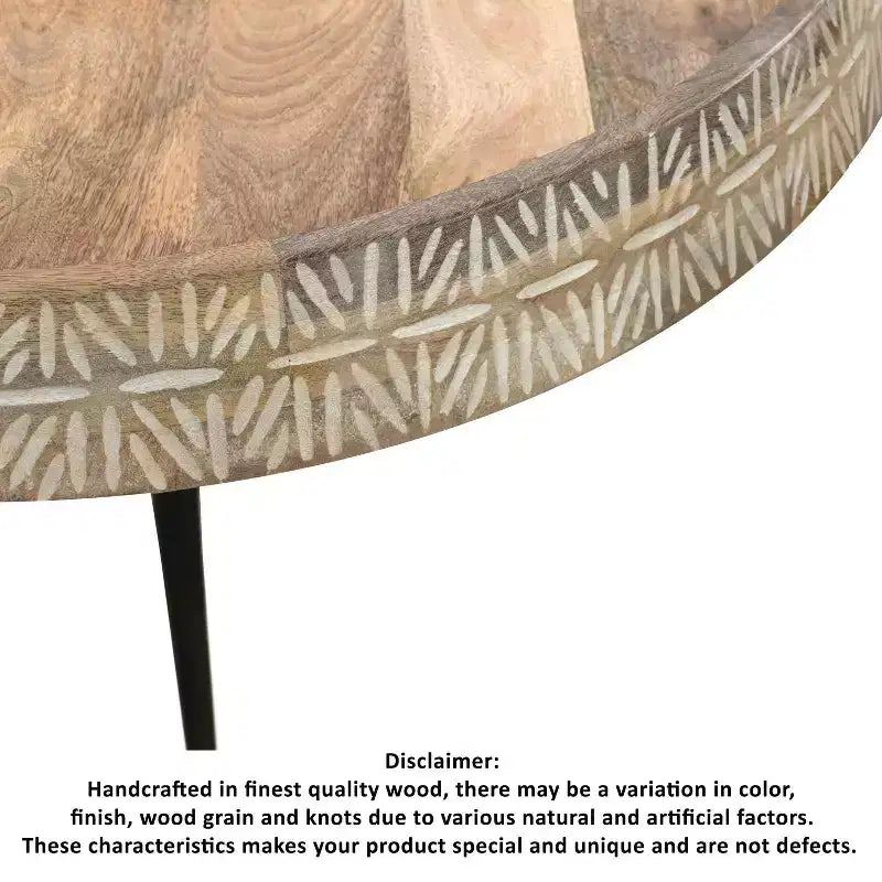 The Urban Port 29" Modern Handcrafted Round Coffee Table Natural Brown Wood Top with Carved Edge Black Iron Legs Brown/Black