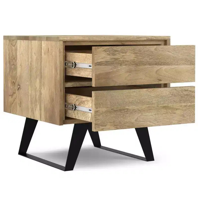 WyndenHall Mitchell Side Table Natural: Mango Wood, Modern Industrial Design, Metal Hardware, Storage Drawer