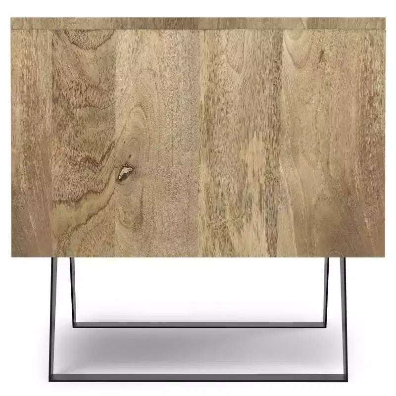 WyndenHall Mitchell Side Table Natural: Mango Wood, Modern Industrial Design, Metal Hardware, Storage Drawer