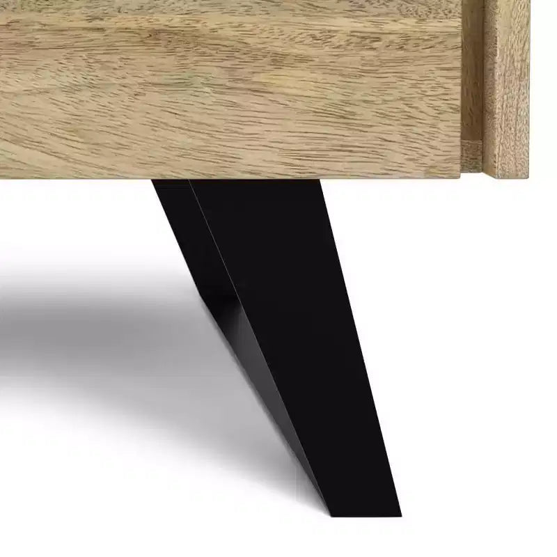 WyndenHall Mitchell Side Table Natural: Mango Wood, Modern Industrial Design, Metal Hardware, Storage Drawer