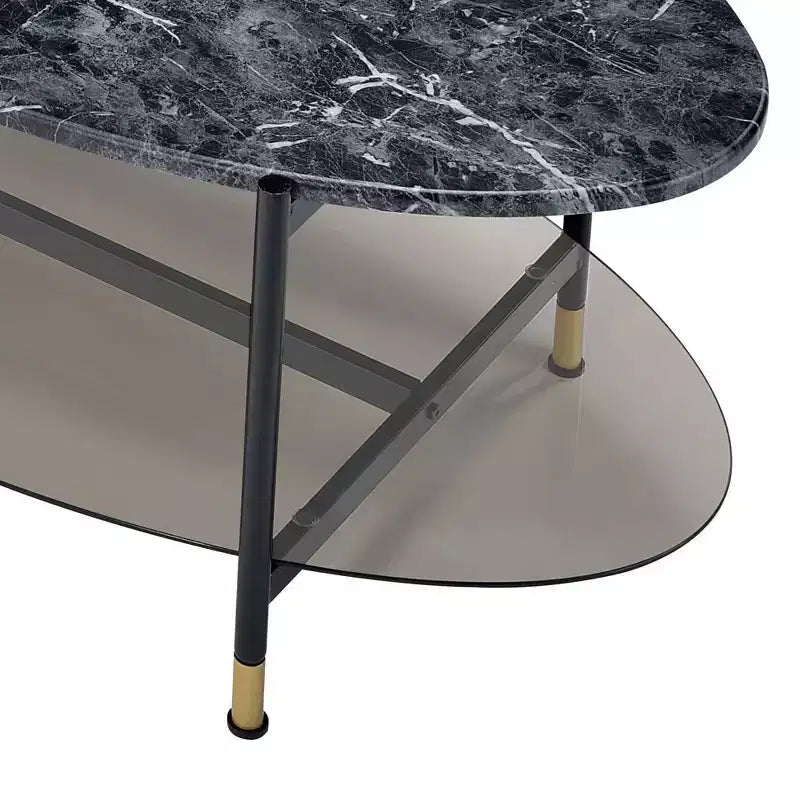 Acme Furniture 40" Silas Accent Table Set with Shelf: Faux Marble, Round, Metal Base