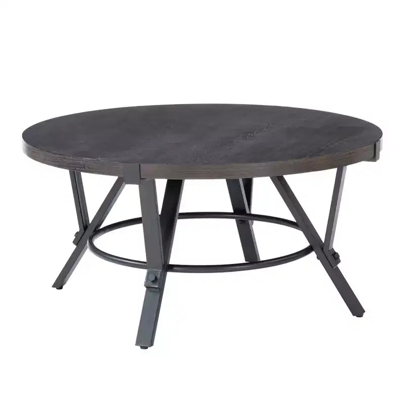 Powell 3pc Galway Wood Top and Charcoal Gray Metal Round Coffee and Side Table Set Charcoal Brown: Rustic Living Room Furniture Set