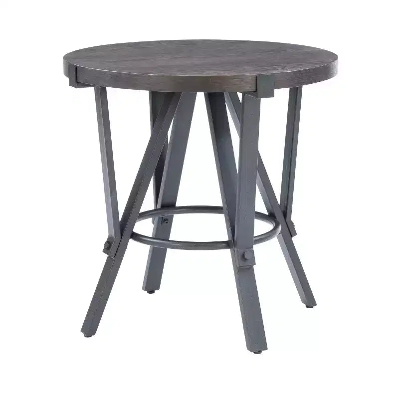 Powell 3pc Galway Wood Top and Charcoal Gray Metal Round Coffee and Side Table Set Charcoal Brown: Rustic Living Room Furniture Set
