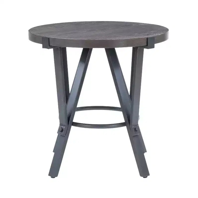 Powell 3pc Galway Wood Top and Charcoal Gray Metal Round Coffee and Side Table Set Charcoal Brown: Rustic Living Room Furniture Set