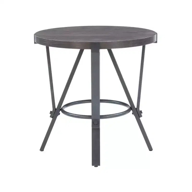 Powell 3pc Galway Wood Top and Charcoal Gray Metal Round Coffee and Side Table Set Charcoal Brown: Rustic Living Room Furniture Set