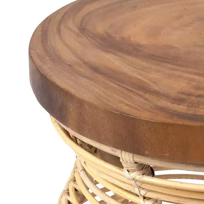 East at Main 22.44" Orinda Side Table with Wood Top Tan: No Assembly, Mango Wood, Rattan Frame