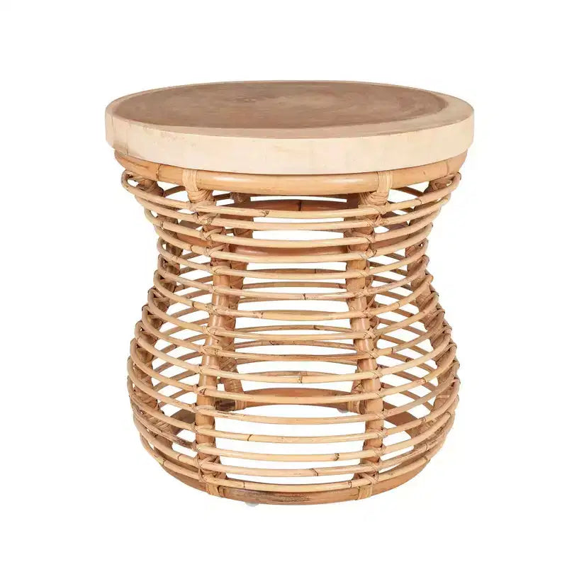East at Main 22.44" Orinda Side Table with Wood Top Tan: No Assembly, Mango Wood, Rattan Frame