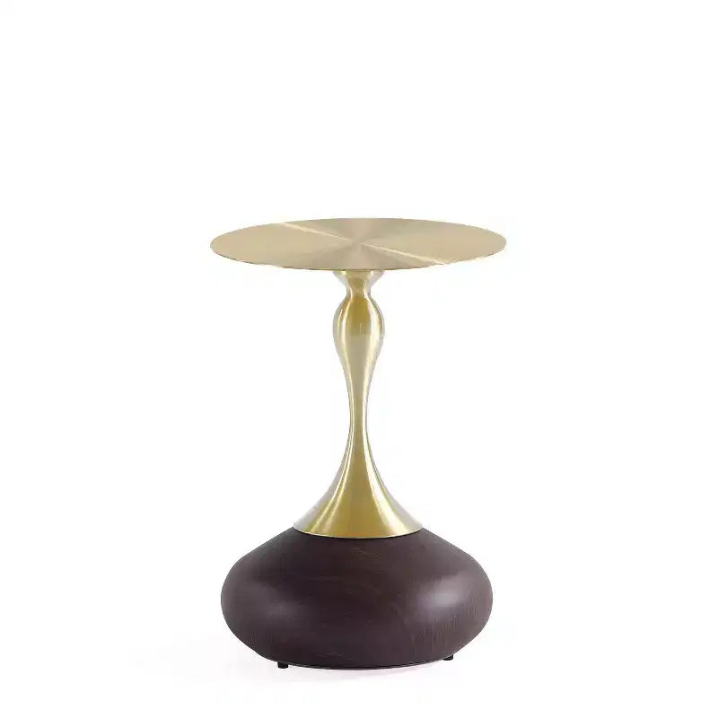 Manhattan Comfort Set of 2 Patchin End Tables with Round Metal Base and Gold Tabletop Brown Wood