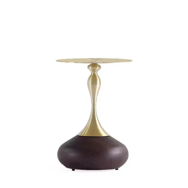 Manhattan Comfort Set of 2 Patchin End Tables with Round Metal Base and Gold Tabletop Brown Wood