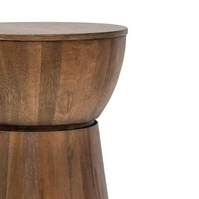 East at Main 16" Cinched Wood Drum Table Walnut: Handcrafted, Mango, No Assembly Required
